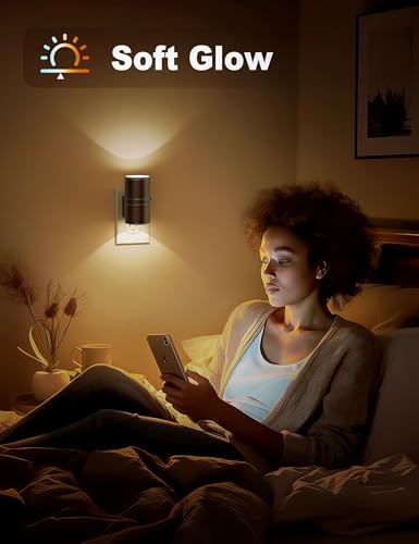 JandCase Dimmable Night Light Plug-in Wall, Warm 3000K, Black - Dusk to Dawn