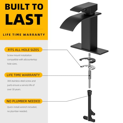 Ryuwanku Waterfall Bathroom Faucet Matte Black Stainless Steel 1-Handle