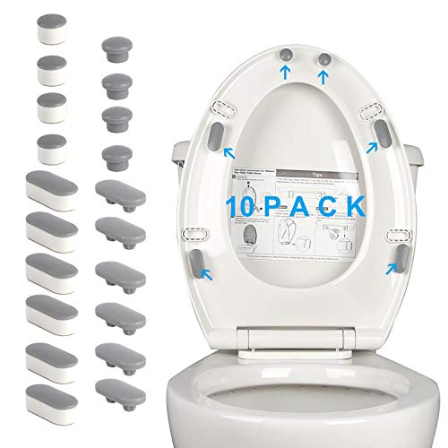 Hibbent 10 PCS Toilet Seat Bumpers Gray with Dual Height & Shape Options
