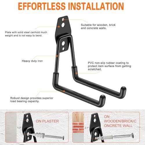 Heavy Duty Garage Hooks 10 Pack, 5.1 inch Medium U Shaped Hanger, Wall Mounted Storage System, Power and Garden Tool Organizer, for Hanging Ladders, Hose, Bulk Items and More