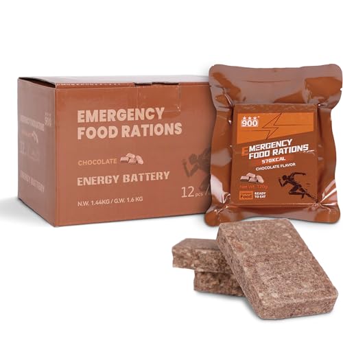 900 Emergency Food Ration Bars - Chocolate Flavor, 12 Pack, High Energy Survival Food, Long Shelf Life