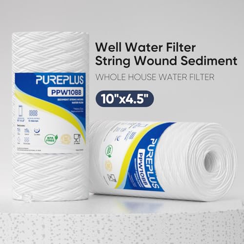 PUREPLUS 5 Micron Water Filter Cartridges 2 Pack for Whole House Well Water