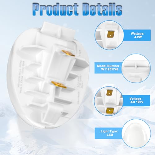 Earthtec W11251749/W11602886 Refrigerator Light Bulb - 120V 4.2W LED Replacement for Whirlpool Amana Kenmore
