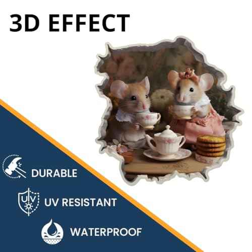 Generic Tea Time Mice in Mouse Hole Decal - Mouse Hole 3D Wall Sticker Size 5.9x5.9 Inch, White, dfghu8896