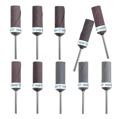 JUNLINX 10 Pcs Mixed Grit Sandpaper Drum, 1/8 Inch Shank Abrasive Sanding Bite Sandpaper Sticks Set for Dremel Rotary Tools