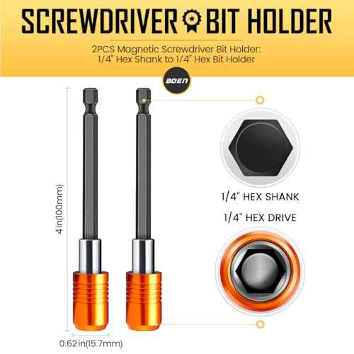 boen 2PCS Magnetic Drill Bit Holder, 4" Quick Change Drill Extension, 1/4" Hex Shank, for Impact Driver Screwdriver Bits Use