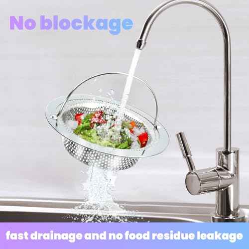 2 Pack Kitchen Sink Drain Strainer with Handle, Stainless Steel Large Kitchen Sink Drain Basket Food Catcher, 4.5 inch Diameter, Rust Free