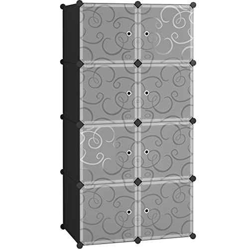 C&AHOME Cube Storage Organizer with Doors, 8-Cube Shelves, Closet Cabinet, DIY Plastic Modular Bookshelf, Storage Shelving Ideal for Bedroom, Living Room, 24.8" L ¡¿ 12.4" W ¡¿ 48.4" H Black UGSHS3008A
