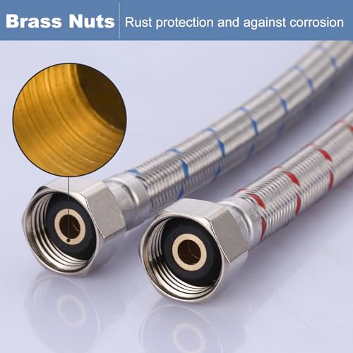 ARCORA 20-Inch Stainless Steel Faucet Supply Hose Connector 1/2 FIP x 1/2 FIP Pair