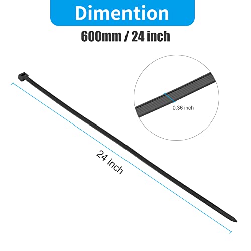 XINGO Heavy Duty Black 24 Inch Cable Ties 200lb Pack of 100 - UV Resistant