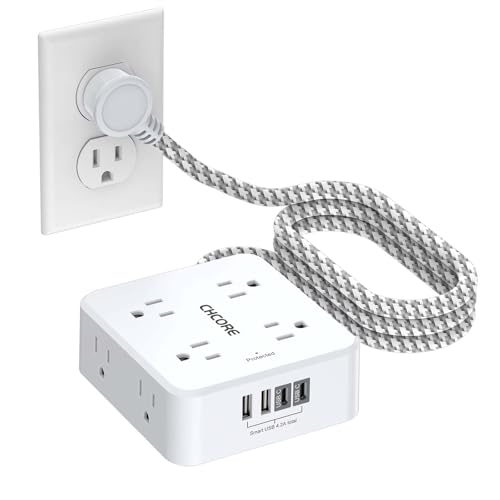 CHCORE 5 Ft White Braided Surge Protector Power Strip with 8 Outlets & 4 USB Charging Ports
