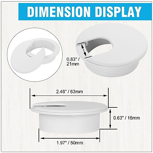 JTemgle 2-Inch White U-Shape Desk Grommet Set of 2 - Cable Management