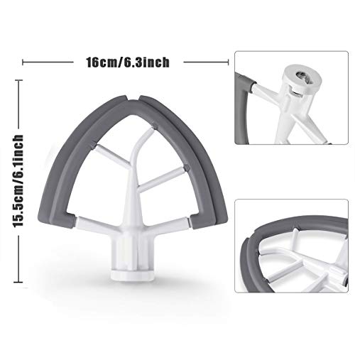 Vaxaape Flex Edge Beater for KitchenAid 4.5-5 Quart Tilt-Head Stand Mixers Grey