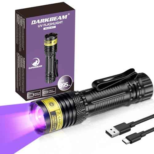 DARKBEAM UV Flashlight 395nm Black Light, Mini but Powerful Blacklight USB- C LED Rechargeable, Focusable Woods Lamp Water Resistant, Detector for Pet Urine, Uranium Glass&Leak Detection, Curing Resin