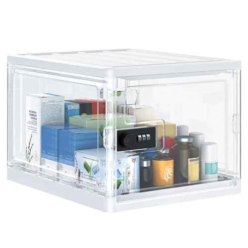 Uniclife Medicine Lock Box with Combination Lock 13 L Large Locking Medication Box Lockable Storage Box for Personal Items Phones Food & Snacks Stackable Fridge Lock Box for Home Office and School