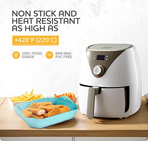 ZIP STANDING 8.5” Silicone Air Fryer Liners Set of 4 for 5-8QT – Reusable, With Handles & Drain Holes