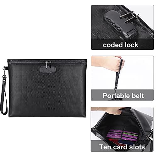 ZOOPIP Black Fireproof Waterproof Document Bag with Lock 14.3x10.2"