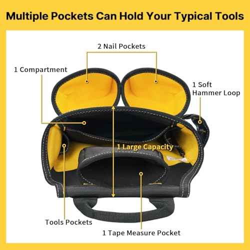 MELOTOUGH Electrician Tool Pouch with Belt,Tool Bag,13 Pockets Small Tool Pouch Designed for Electrician,Carpenter,Construction,Yellow