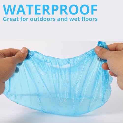 Frontline Shoe Covers Disposable Waterproof, Recyclable Premium Thick Plastic, SLip Resistance, Durable, Booties for Shoes, XL One Size Fits Most, Indoor Outdoor Shoe Covers (100)