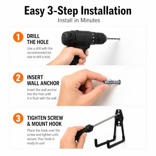 CRXCRC Black Large Square Garage Wall Hooks 4 Pack - Heavy Duty Ladder & Tool Hangers