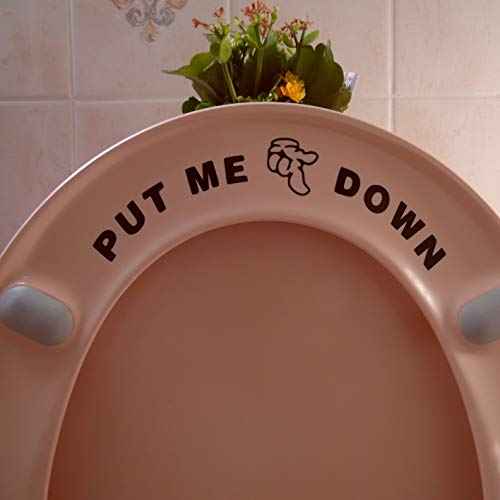 Pack of 2 Fun 'Put Me Down' Funny Toilet Seat Sticker Bathroom Cute Wall Decal - Bathroom Accessory - Potty Training (Black)