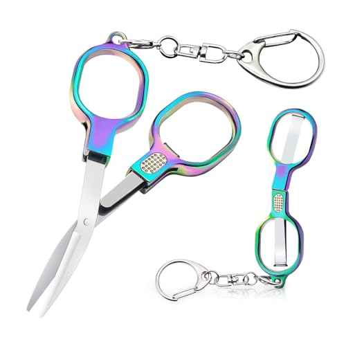 2PCS Mini Folding Scissors, Stainless Steel Nursing Scissors & Badge Reel Accessory with Keychain, Portable Safety for Travel, TSA, Craft, Office, Home, Sewing, First Aid Kits