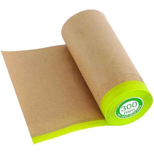 Pre-Taped Masking Paper for Painting 12 inch x 50 Feet, Tape and Drape Adhesive Painters Paper Roll for Walls, Trim, Baseboards, Cars, Auto Body and Furniture (1 Roll)