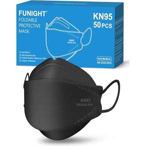 Funight KN95 Face Masks 50 Pack for Adults, Breathable and Comfortable KN95 Mask with Elastic Ear Loop, Filter Efficiency¡Ã95%, Black