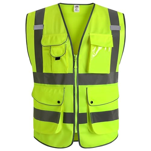 High Visibility Yellow Safety Vest for Men Women Large Reflective Workwear