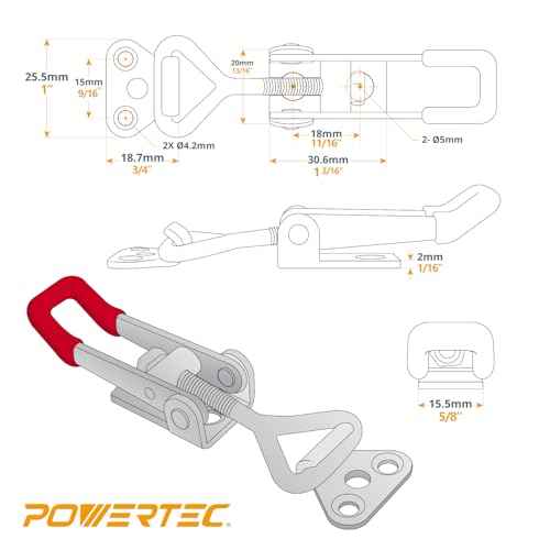 POWERTEC 4PK Toggle Clamp, 220 lbs Holding Capacity, 4001 Adjustable Pull Action Latch for Smoker, Tool Box, Woodworking Jigs and Fixtures, Cabinet, Door (20311V)