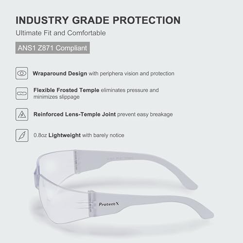 ProtectX Safety Glasses for Men & Women, Safety Sunglasses with Anti-Fog Scratch Resistant Lenses, Non-Slip Grips, ANSI Z87.1