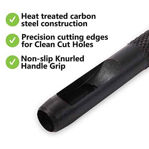 Spurtar Hollow Punch Set 6 Pieces Heavy Duty Round Leather Hole Punch Kit 1/8" 5/32" 3/16" 7/32" 1/4" 5/16" Belt Puncher for Leather Gaskets Cloth Watch Belts with Storage Bag