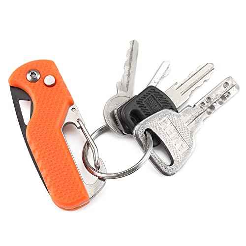 2 PACK Mini Folding Keychain Knife, Box/Seatbelt Cutter, Portable Rescue Knife, Orange and Black, 4.3 inch