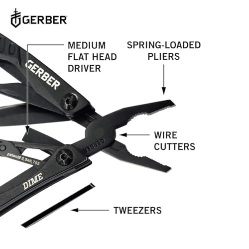 Gerber Dime 12-in-1 Mini Multitool Pliers with Pocket Knife & Bottle Opener - Black