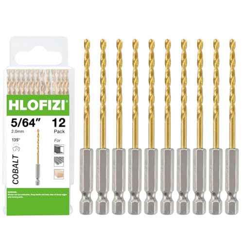 5/64" Cobalt Drill Bit with Hex Shank (12 Pack), Impact Titanium Twist Drill Bits for Metal, Stainless Steel, Cast Iron and Wood