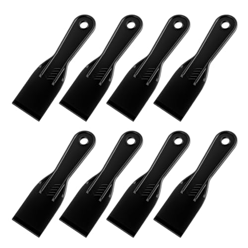 8PCS Plastic Putty Knife Scraper, 2 Inch Black Flexible Plastic Scraper Tool Paint Scrapers Tool Spreader Spackle for Taping Drywall Wall Painting Spackling Patching