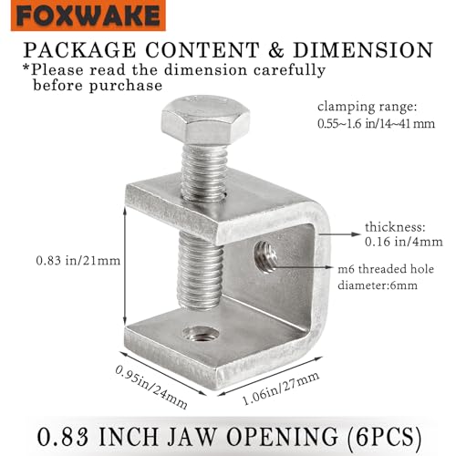 Mini C Clamps Stainless Steel 0.83 Inch for Working, Heavy Duty Small U Clamps for Metal Mounting, Universal Desk Clamp with Stable Wide Jaw Opening/I-Beam Design (4pcs)