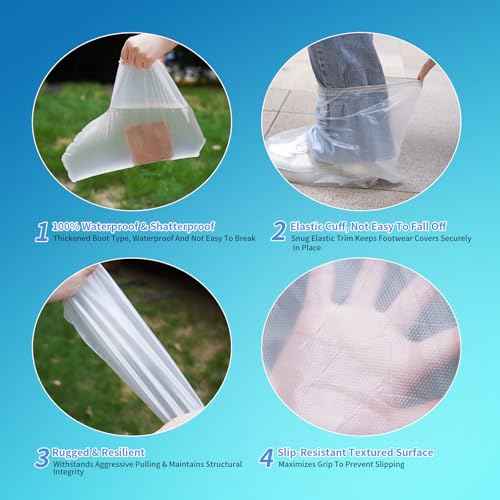 20 PCS Disposable Shoe Covers for Rain - Waterproof Shoe Covers, Non-Slip Overshoes for Men & Women, Plastic Boot Protectors Indoor Outdoor Use ? (10 Pairs) Clear