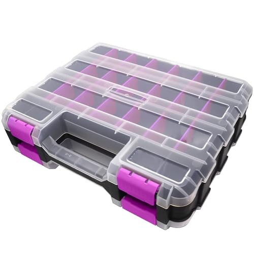Busy-Corner Purple 50-Compartment Double-Sided Parts Organizer Box with Removable Dividers