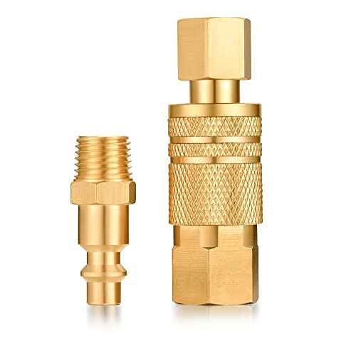 Air Coupler and Plug Kit, Quick Connector Air Fittings, 1/4 Inch NPT Industrial Brass Air Hose Fitting (4-Piece)