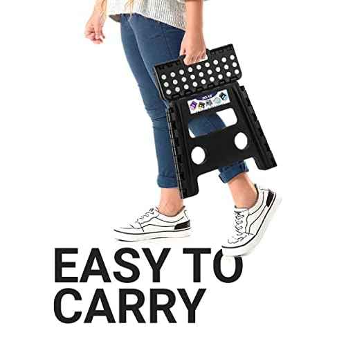 Delxo Folding Step Stool, 13 inch Non-Slip Foldable Stools Up to 300 LBS, Step Stool with Handle, Lightweight for Kitchen, Bathroom, Bedroom, Garden, Black, 1PC