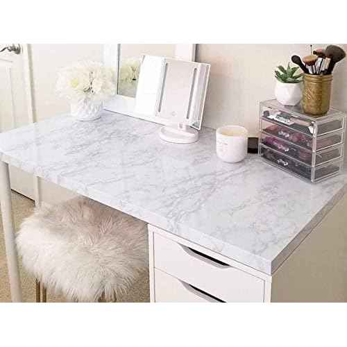 practicalWs Glossy Marble Contact Paper Granite White/Grey Kitchen Countertop Cabinets Furniture Refurbishment Wall Paper Thick Removable Wallpaper Peel and Stick Wall Decor Vinyl Wrap 11.8"x78.7"