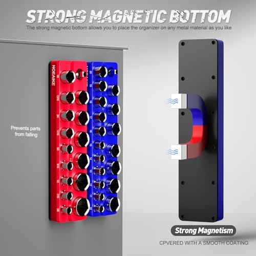 3/8 Inch Magnetic Socket Organizer,2-Pack Metric &SAE Sockets Holder Set 3/8" Drive Socket Trays, Holds 56 Pcs Standard and Deep Size Sockets(Socket not Included)
