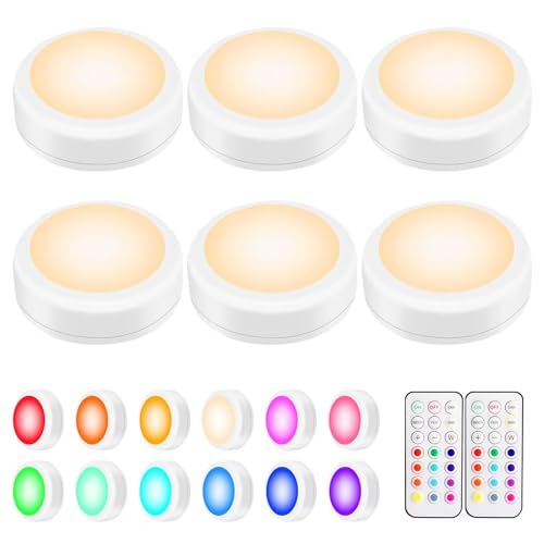 BLS White LED Puck Lights 6 Pack with Remote, RGB Color Changing & Dimming