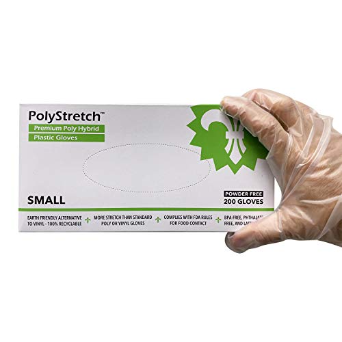 KingSeal 2000 Count PolyStretch TPE Poly Hybrid Disposable Gloves, Powder-Free, Vinyl Glove Substitute, Size Small - 10 Boxes x 200 Gloves