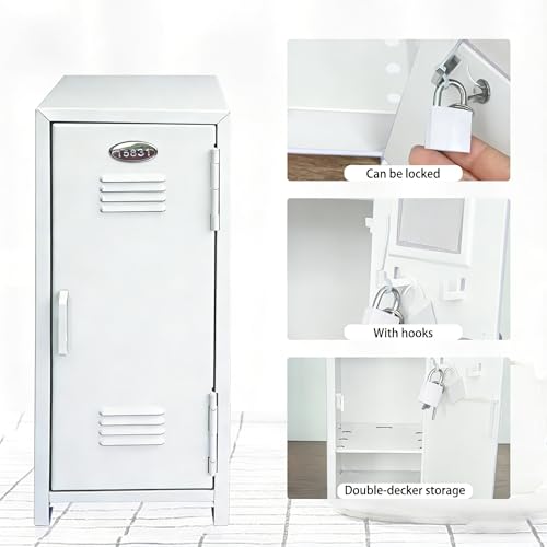 Itechpanda White Mini Locker with Key & Stickers, Small Metal Storage Box for Jewelry & Cash