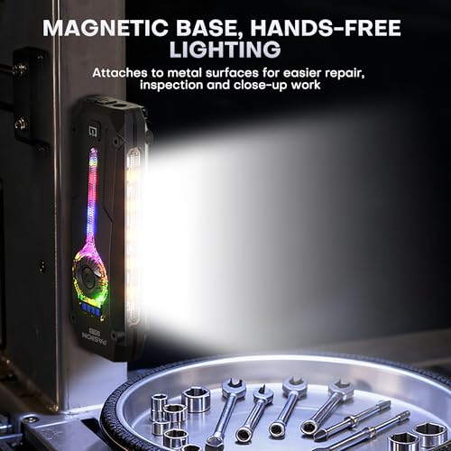TUOWEE Black Large Rechargeable UV Flat EDC Flashlight 1800 Lumens with RGB & Magnetic Base