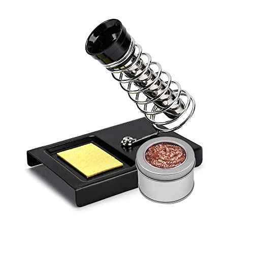 Soldering Iron Holder,Soldering Iron Stand Spring Holders Support Solder with Brass Wool Soldering Tip Cleaner and Cleaning Sponge, Black, Medium