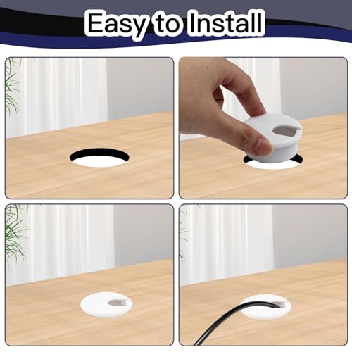 Suiwotin 2 Pack White 1-1/2 Inch Desk Grommet Cable Organizer