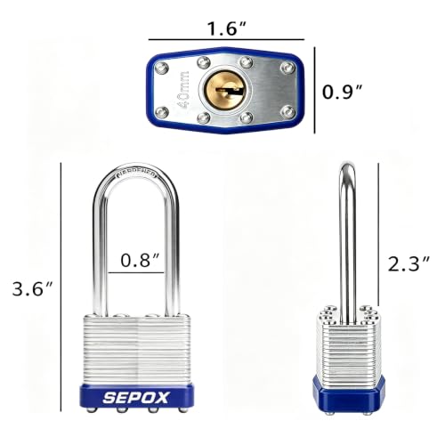 SEPOX Heavy Duty Outdoor Padlock 2PCS Keyed-Alike, 1-9/16 Inch Extra Long Shackle